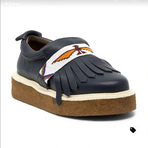 Slip on GLASTO shoe with a beaded thunderbird / eagle Navajo style oxford loafer